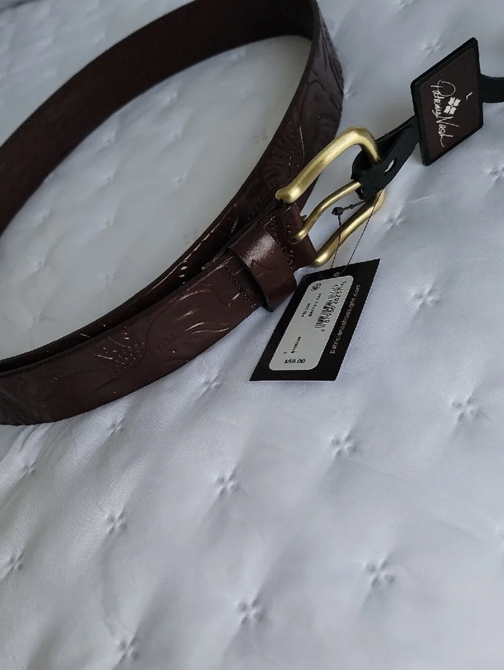 NWT Patricia Nash Pelosa Embossed Leather Belt, British Tan, Size L